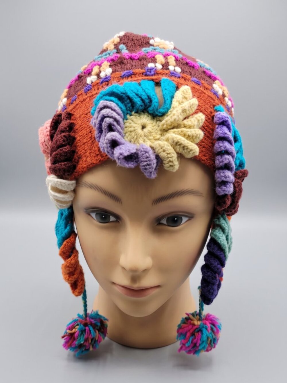 Traditional Multicolored Cusco-Style Chullo with Pom-poms – Handcrafted Andean K